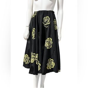 VINTAGE 50s Floral Circle Skirt Rose Print Midi Skirt Mid Century